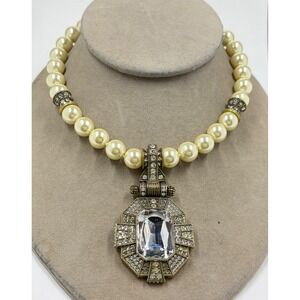 HEIDI DAUS Pearl 12MM Pearl Crystal Necklace with Enhancer Pendant